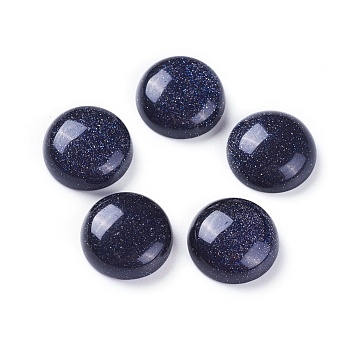 Synthetic Blue Goldstone Cabochons, Dyed, Half Round, 14~14.5x5~5.5mm