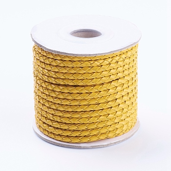 Round Braided Cowhide Cords, Yellow, 3mm, about 10.93 yards(10m)/roll
