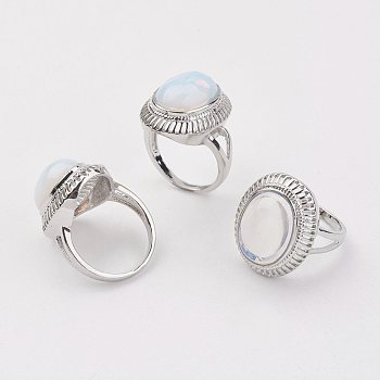Opalite Finger Rings, with Brass Ring Finding, Platinum, Oval, Size 8, 18mm