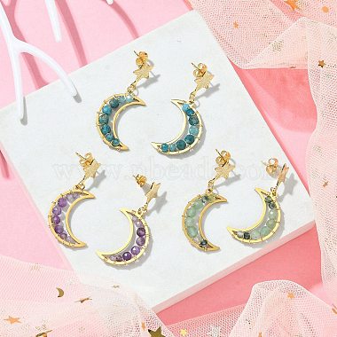 3 Pair 3 Style Natural Mixed Gemsotne Beaded Moon & Star Dangle Stud Earrings(EJEW-TA00320)-2