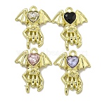 Rack Plating Alloy Pendant, with Glass, Lead Free & Cadmium Free & Nickel Free, wing, Golden, 24.5x20x6mm, Hole: 1.8mm(PALLOY-F312-55G)