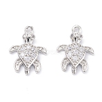 Rack Plating Brass Micro Pave Cubic Zirconia Pendants, Long-Lasting Plated, Turtle, Platinum, 15.5x11x3mm, Hole: 1mm(X-ZIRC-C026-07P)
