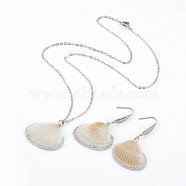 Electroplate Spiral Shell Pendant Necklaces and Dangle Earrings Jewelry Sets, with Brass Cable Chain and 304 Stainless Steel Earring Hooks, Cardboard Jewelry Set Boxes, Platinum, 17.9 inch(45.5cm), 48~49mm, Pin: 0.7mm(SJEW-JS01007-02)