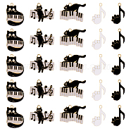 30Pcs 5 Styles Music Theme Charm, Alloy Enamel Pendants, Cat with Piano & Music Scores, Golden, Mixed Color, 20~28x17~28x1.2mm, Hole: 2mm, 6pcs/style(ENAM-SC0003-88)