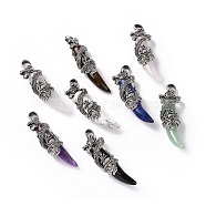 Natural Gemstone Pendants, with Antique Silver Tone Alloy Dragon, 61~65x20.5~21x16mm, Hole: 7x6.5mm(G-A210-01AS)