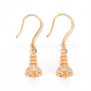 Brass Micro Pave Clear Cubic Zirconia Earring Hooks, for Half Drilled Bead, Nickel Free, Real 18K Gold Plated, 34x8.5mm, Pin: 0.8mm, Pin: 1mm(for Half Drilled Bead)(KK-T062-204G-NF)