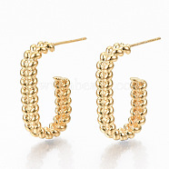 Brass Half Hoop Earrings, Stud Earring, Oval, Nickel Free, Real 18K Gold Plated, 22x25.5mm, Pin: 0.7mm(KK-R117-018-NF)