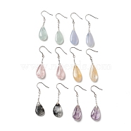 Natural Agate+Crystal Teardrop Dangle Earrings with 925 Sterling Silver Pin for Women, Mixed Color, 42~45mm, Pin: 0.6mm(EJEW-G287-03)