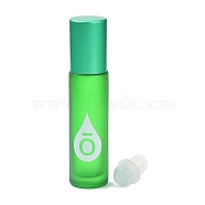 Glass Color Essential Oil Empty Perfume Bottles, with PP Plastic Caps and Roller Ball, Column, Frosted, Green, 2x8.5cm, Capacity: 10ml(0.34fl. oz)(MRMJ-K013-03D)