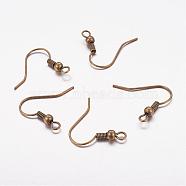 Brass Earring Hooks, Ear Wire, with Horizontal Loop, Nickel Free, Antique Bronze, 17~19x16~18x0.8mm, 20 Gauge, Hole: 2mm(KK-S075-AB-NF)