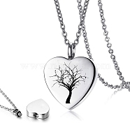 Stainless Steel Pendant Necklaces, Heart with Tree Urn Ashes Necklaces, Stainless Steel Color, 21.65 inch(55cm)(PW-WG68490-01)