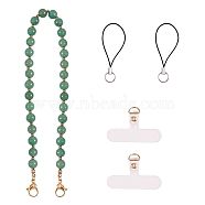 Natural Green Aventurine & 304 Stainless Steel Round Beaded Mobile Straps, with TPU Mobile Phone Lanyard Patch and Nylon Mobile Making Cord Loops, 39cm(HJEW-SW00043-03)