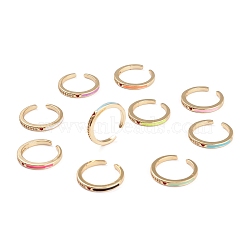 Brass Clear Cubic Zirconia Cuff Rings, Open Rings, Long-Lasting Plated, with Enamel, Real 18K Gold Plated, Heart, Mixed Color, 2.5mm, Inner Diameter: 17.8mm(RJEW-B034-18)