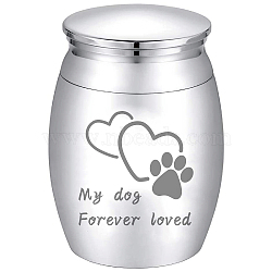 Stainless Steel Cremation Urn, for Commemorate Kinsfolk Cremains Container, Column, with Velvet Pouch and Silver Polishing Cloth, Paw Print, 40.5x30mm(AJEW-CN0001-91A)