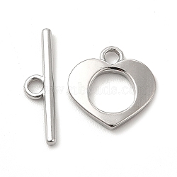 304 Stainless Steel Toggle Clasps, Heart, Stainless Steel Color, Heart: 16x16x2mm, Hole: 2.5mm, 8mm inner diameter, Bar: 22x5.5x2mm, hole: 2.5mm(STAS-F290-07P)