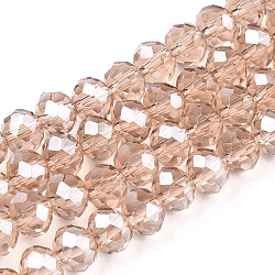 Electroplate Glass Beads Strands, Pearl Luster Plated, Faceted, Rondelle, PeachPuff, 3x2mm, Hole: 0.8mm, about 150~155pcs/strand, 15~16 inch(38~40cm)(EGLA-A034-T2mm-A29)
