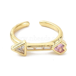 Heart Arrow Real 18K Gold Plated Cuff Rings for Girl Women Gift, Brass Micro Pave Cubic Zirconia Open Rings, Pink, US Size 7 3/4(17.9mm)(ZIRC-C021-04G)