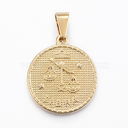 Real 18K Gold Plated 304 Stainless Steel Pendants, Flat Round with Twelve Constellation/Zodiac Sign, Libra, 29x25x3.2mm, Hole: 9x4.5mm(X-STAS-H372-01G)