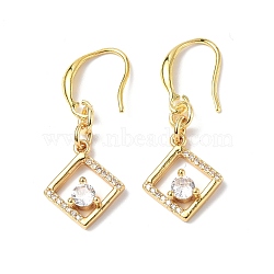 Clear Cubic Zirconia Rhombus Dangle Earrings, Rack Plating Brass Jewelry for Women, Golden, 35mm, Pin: 0.9mm(EJEW-B017-14G)