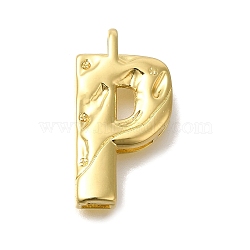 Rack Plating Brass Pendants, Glass Charms, Long-Lasting Plated, Cadmium Free & Lead Free, Real 18K Gold Plated, Letter P, 26x13.5x4.5mm, Hole: 2.5x2.8mm(KK-I721-02G-P)