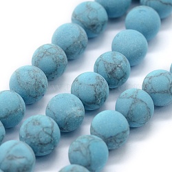 Synthetic Turquoise Beads Strands, Frosted, Round, Light Blue, 8mm, Hole: 0.8mm, about 50pcs/strand, 15.74 inch(40cm)(G-P387-01-8mm)