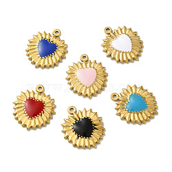 Ion Plating(IP) 304 Stainless Steel Charms, with Enamel, Real 18K Gold Plated, Sun with Heart, Mixed Color, 23x20x3mm, Hole: 1.4mm(STAS-C074-05G)