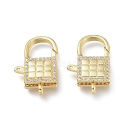 Brass Micro Pave Clear Cubic Zirconia Lobster Claw Clasps, Long-Lasting Plated, Lock, Real 18K Gold Plated, 21.5x11x5.3mm, Hole: 1.8mm(ZIRC-Q024-21G)