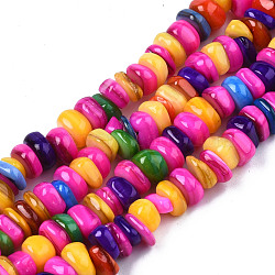 Natural Trochid Shell/Trochus Shell Beads Strands, Dyed, Flat Round, Colorful, 5~10x1~7mm, Hole: 1mm, about 94pcs/strand, 14.96''(38cm)(SHEL-S258-081-B08)