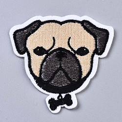 Pug Dog Appliques, Computerized Embroidery Cloth Iron on/Sew on Patches, Costume Accessories, Bisque, 63x63x1mm(X-DIY-S041-143)