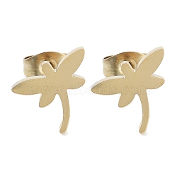 Vacuum Plating 304 Stainless Steel Stud Earrings for Women, Dragonfly, Golden, 9x10.5mm(EJEW-A048-25G)