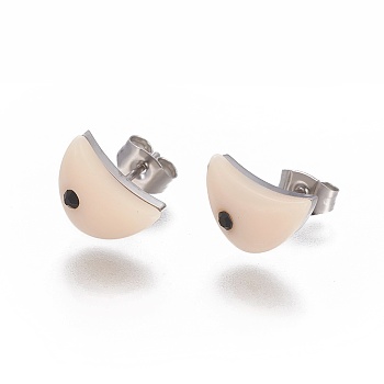 (Jewelry Parties Factory Sale)304 Stainless Steel Rhinestone Stud Earrings, with Resin and Ear Nuts/Earring Back, Fish, Wheat, Stainless Steel Color, 12x8x4.5mm, Pin: 0.6mm, 6pairs/card