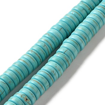 Synthetic Turquoise Dyed Beads Strands, Heishi Beads, Flat Round/Disc, Turquoise, 8x3mm, Hole: 1.2mm, about 131pcs/strand, 15.43''(39.2cm)