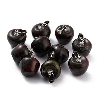 Natural Dragon Blood Pendants, with Platinum Brass Loops, Apple, 14~15x14x14mm, Hole: 6x3mm