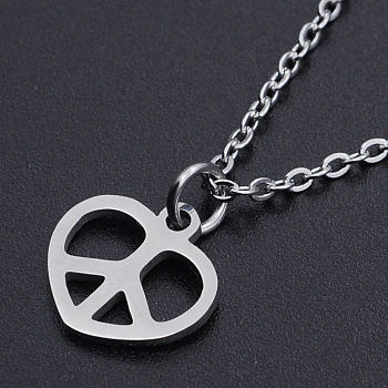 201 Stainless Steel Pendant Necklaces, with Cable Chains and Lobster Claw Clasps, heart Peace Sign, Stainless Steel Color, 15.74 inch(40cm), 1.5mm