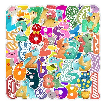 Waterproof PVC Adhesive Stickers, for Suitcase, Skateboard, Refrigerator, Helmet, Mobile Phone Shell, Number Pattern, 50~80mm, 48pcs/bag