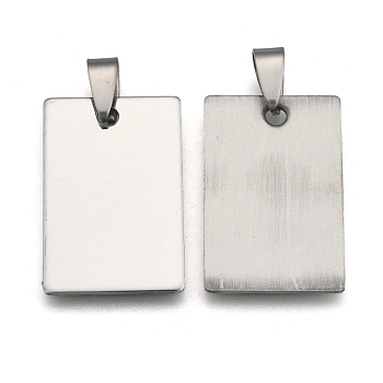 201 Stainless Steel Rectangle Stamping Blank Tag Pendants, with Snap on Bail, Stainless Steel Color, 30x20x1mm, Hole: 7x3mm