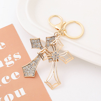 Alloy Keychain, with Corss Pendants, Clear, 13.8cm