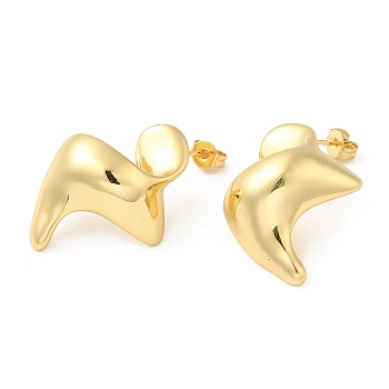 Rack Plating Brass Twist Stud Earrings for Women, Long-Lasting Plated, Cadmium Free & Lead Free, Real 18K Gold Plated, 29x21.5mm