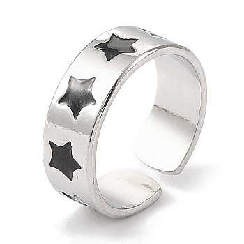 304 Stainless Steel Enamel Open Cuff Rings for Women, Star, Stainless Steel Color, 6.5mm