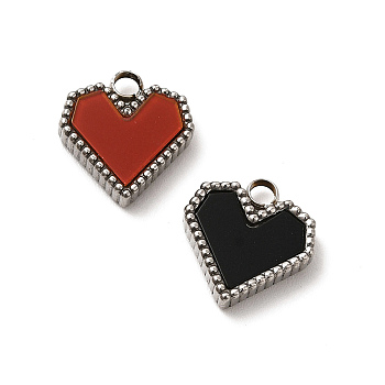304 Stainless Steel Pendants, with Acrylic, Heart, Mixed Color, 12x11x3mm, Hole: 2mm