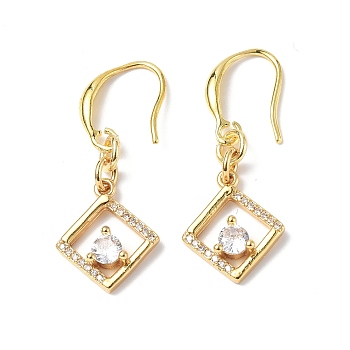 Clear Cubic Zirconia Rhombus Dangle Earrings, Rack Plating Brass Jewelry for Women, Golden, 35mm, Pin: 0.9mm