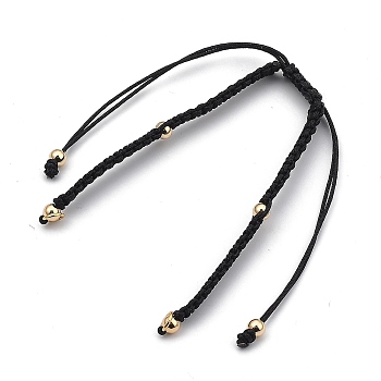 Braided Nylon Bracelet Making, with 304 Stainless Steel Open Jump Rings and Round Brass Beads, Golden, Black, Single Chain Length: about 6-1/8 inch(15.4cm)