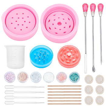 Gorgecraft DIY Tobacco Grinder Silicone Molds Kits, Birch Wooden Sticks, Stirring Tools, Nail Art Glitter Sequin, Latex Finger Cots, Plastic Pipettes, Silicone Measuring Cup, Mixed Color, 56.5x36mm, 1set