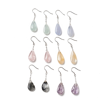 Natural Agate+Crystal Teardrop Dangle Earrings with 925 Sterling Silver Pin for Women, Mixed Color, 42~45mm, Pin: 0.6mm