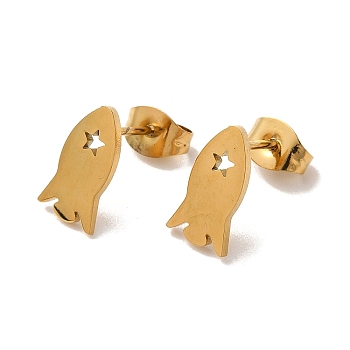 Vacuum Plating 304 Stainless Steel Stud Earrings, Rocket with Star, Golden, 11x6mm