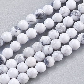 Natural Howlite Beads Strands, Round, White, 4mm, Hole: 0.5mm, about 41pcs/strand, 7.6 inch
