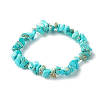 Synthetic Turquoise(Dyed) Chip Bead Stretch Bracelets for Children, Inner Diameter: 1-7/8 inch(4.8~5.1cm)
