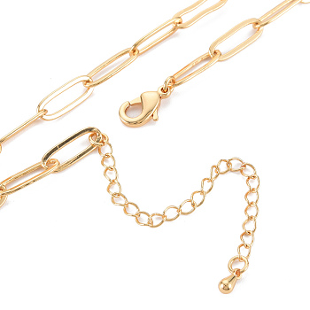 Brass Paperclip Chain Necklace Making, Nickel Free, Real 18K Gold Plated, 15.75 inch(40cm)