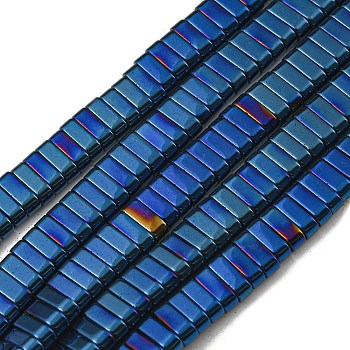 Electroplated Non-magnetic Synthetic Hematite Beads Strands, Rectangle, 2-Hole, Blue, 6x2x3mm, Hole: 1.2mm, about 198pcs/strand, 16.02 inch(40.7cm)