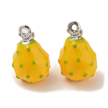 Real Platinum Plated Brass Enamel Charms, Pineapple Charm, Gold, 12x7mm, Hole: 1mm